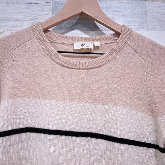 AG Adriano Goldschmied 100% Cashmere Sweater Beige Stripe Crewneck Womens Small - Picture 2 of 7
